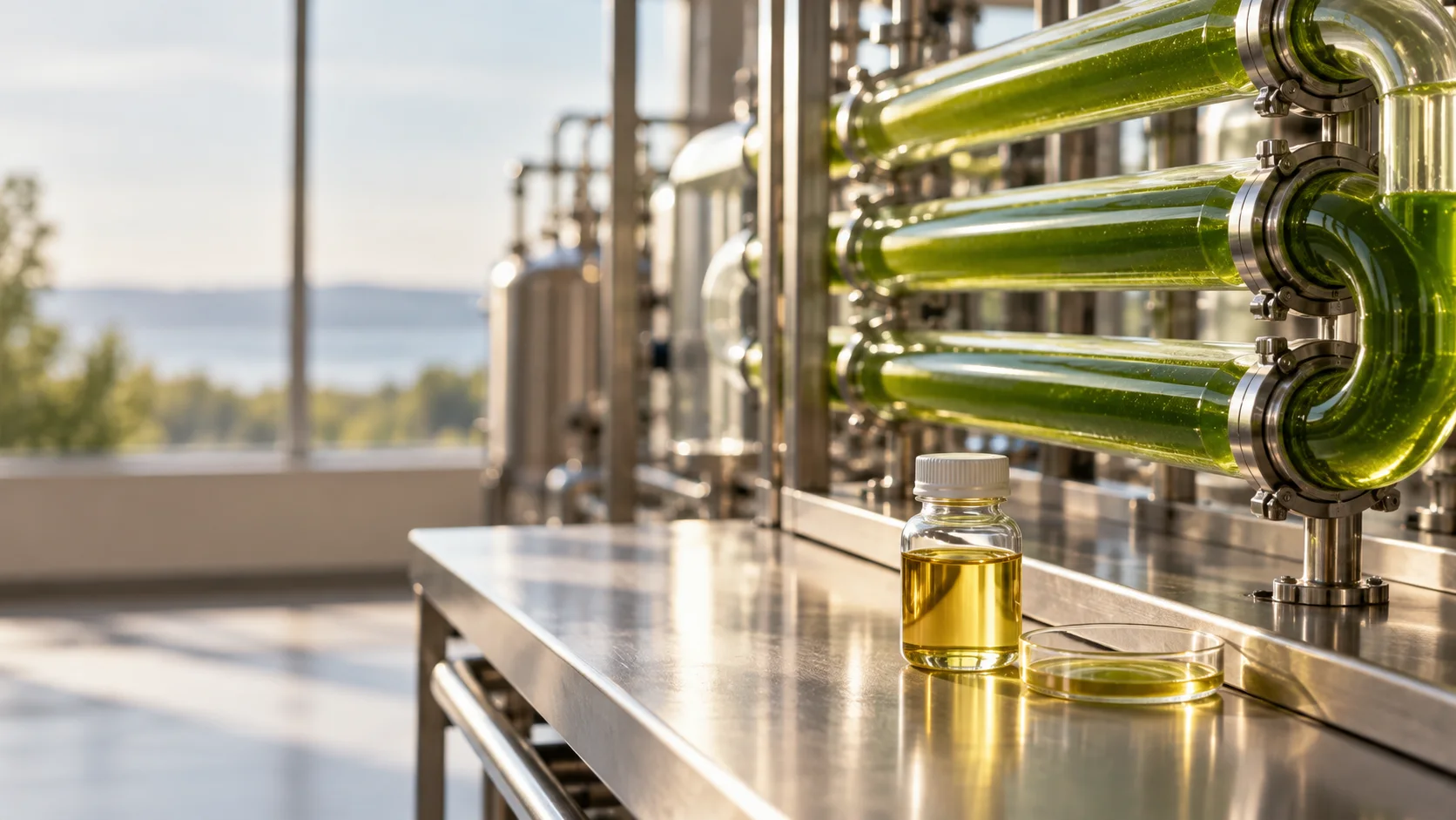 Illustrative photography: Algal ingredient research with a green culture sample